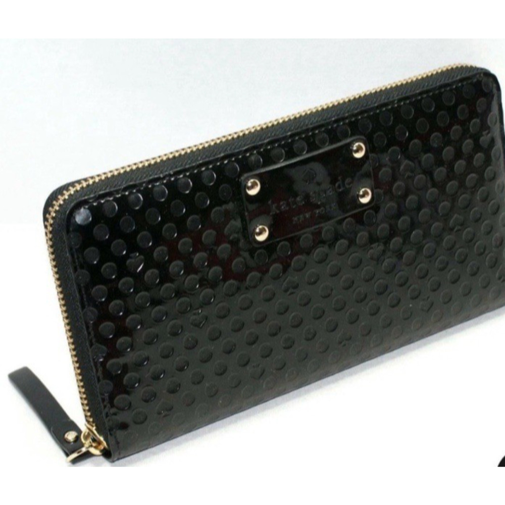 KATE SPADE NEW YORK Beale Street Neda Shiny Black Zip-Around Wallet WLRU1590